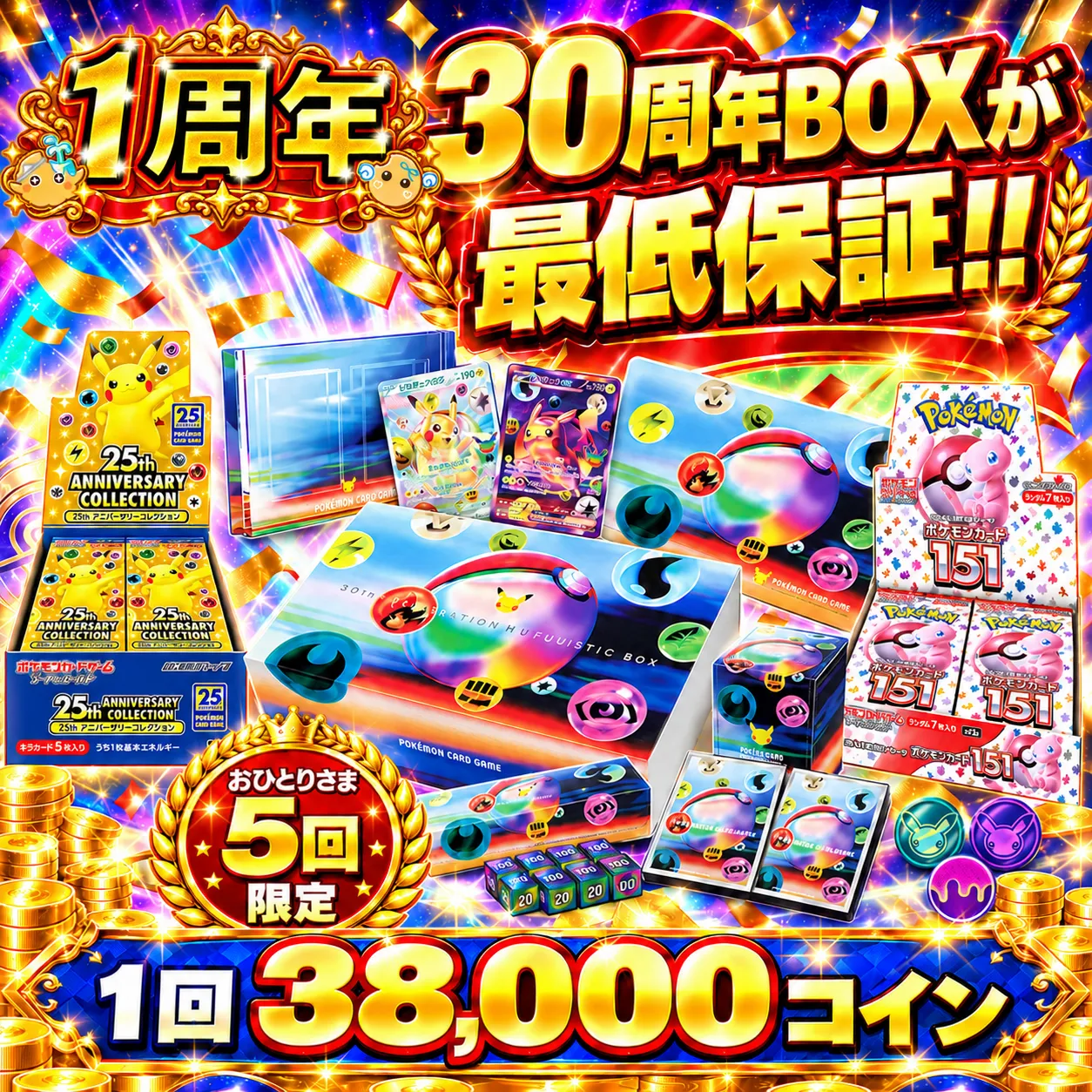 1周年記念 30周年ボックスが最低保証ガチャ